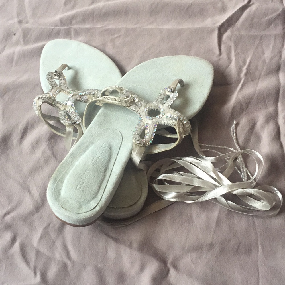 Light blue sequin sandals